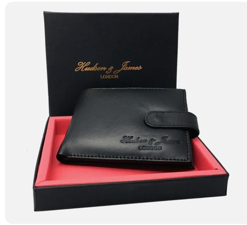 Hudson James Men Designer Leather Wallet RFID Safe ID Protection Contactless Card Blocking