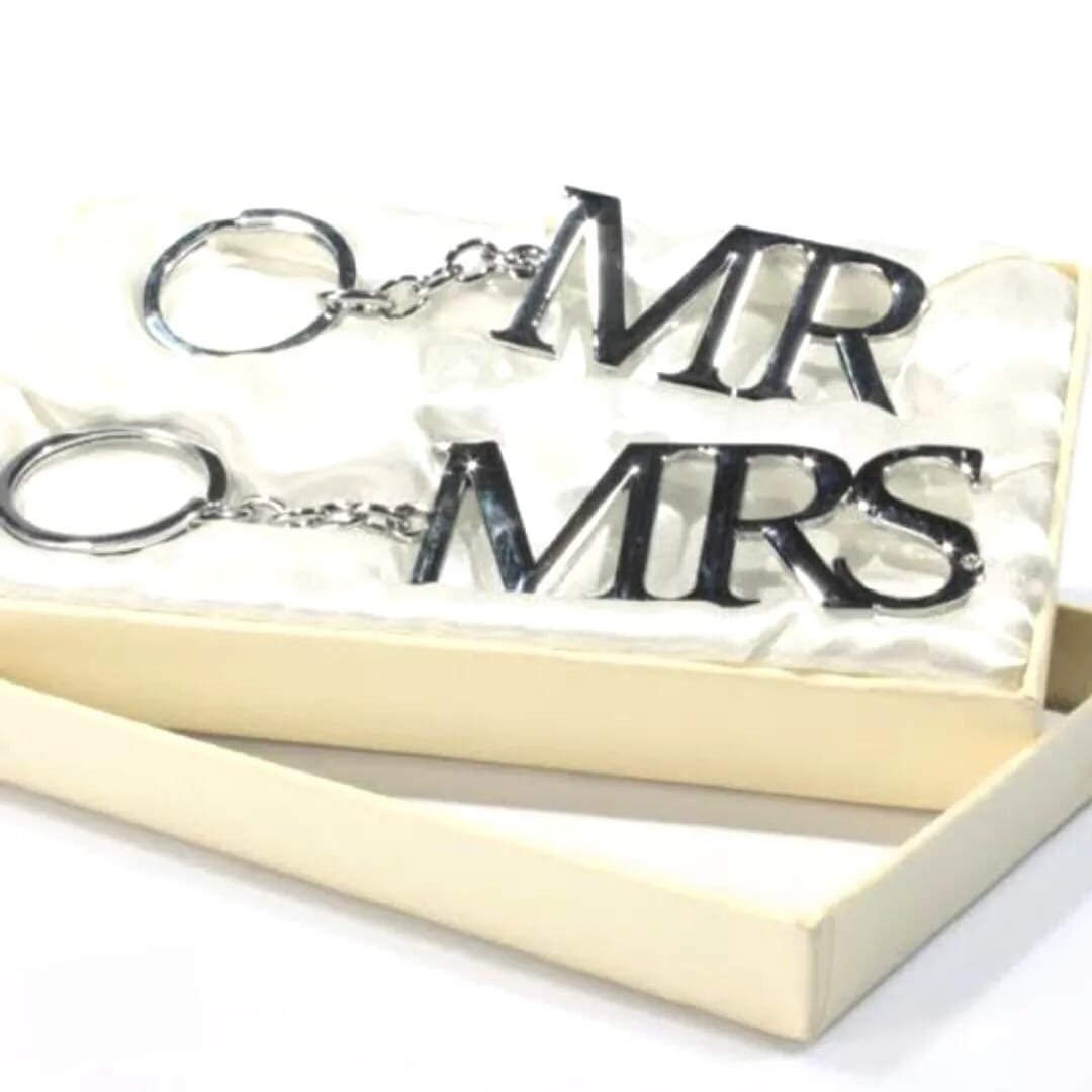 Mr. & Mrs. Silver Plated Keyrings in a Box
