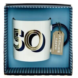 50th Birthday Mug in a Box - Blue and Gold